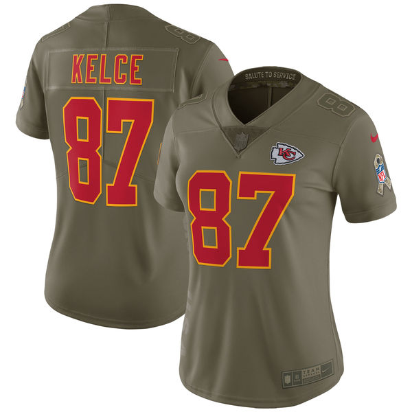 Women Kansas City Chiefs #87 Kelce Nike Olive Salute To Service Limited NFL Jerseys->women nfl jersey->Women Jersey